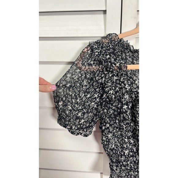 LoveShackFancy Scarlett Star Print 100% Silk Ruffle Peasant Top Size Small - Picture 11 of 11
